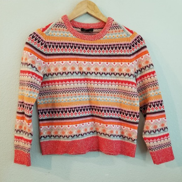 J. Crew Sweaters - J.CREW Fair Isle Cropped Lambswool Pullover Sweater XS Multicolor Crew Neck